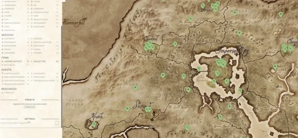 Подробная интерактивная карта Сиродила в The Elder Scrolls 4: Oblivion Remastered