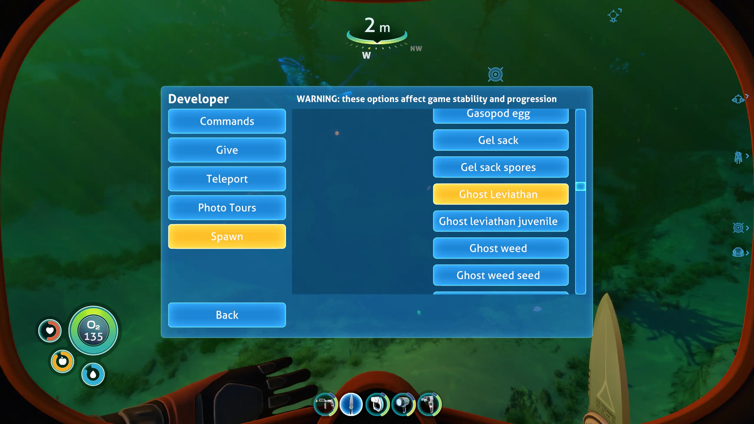 Subnautica "Чит-Мод - Расширенное меню разработчиков"