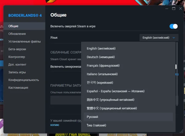 Русский в Borderlands 4: как изменить язык текста и меню
