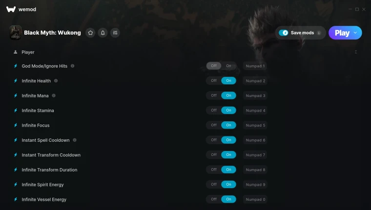 Black Myth: Wukong "Трейнер +42 от WeMod: Редактор игрока, характеристик и инвентаря"