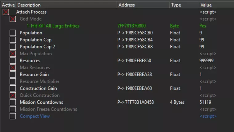 Halo Wars: Definitive Edition "Таблица +12 для Cheat Engine от Gear2ndGandalf: Бессмертие, ресурсы, супер урон"