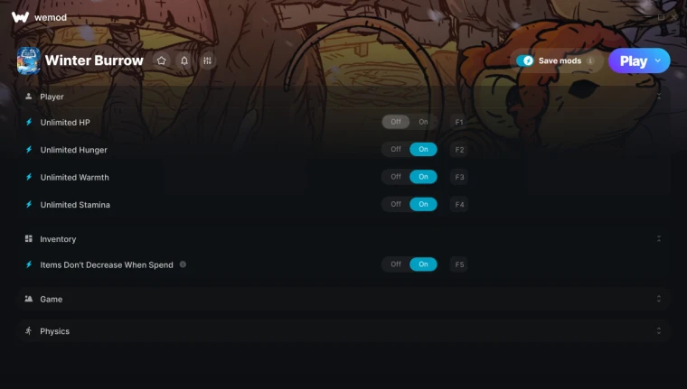 Winter Burrow "Трейнер +9 от WeMod: Здоровье, выносливость, предметы и пр"