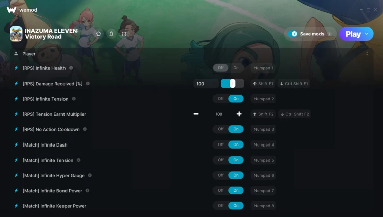 Inazuma Eleven: Victory Road "Трейнер +15 от WeMod: Здоровье, урон, рывок и пр"