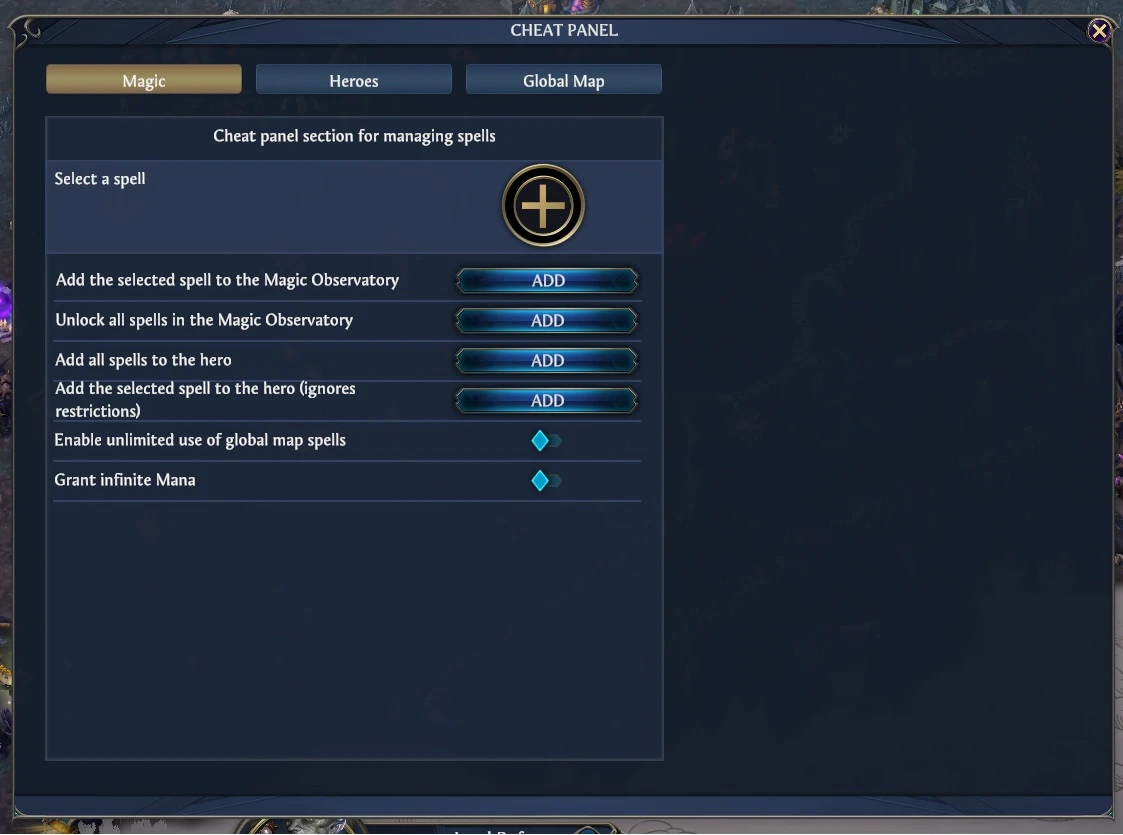 Heroes of Might & Magic: Olden Era "Чит-Панель: Редактор героев, городов, боёв, мира" [1.0] {Morabis}