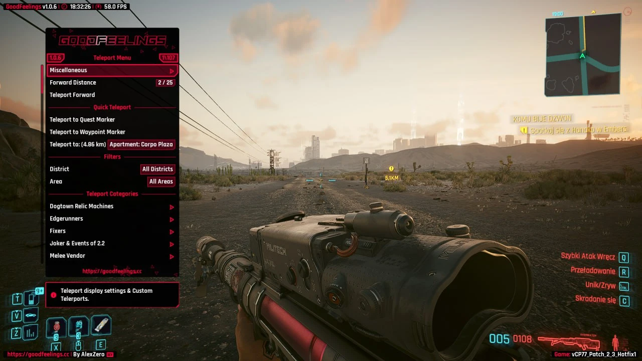Cyberpunk 2077 "GoodFeelings - Mod Menu / Редактор игрока, оружия, предметов, мира" [1.0.5] {AlexZero}