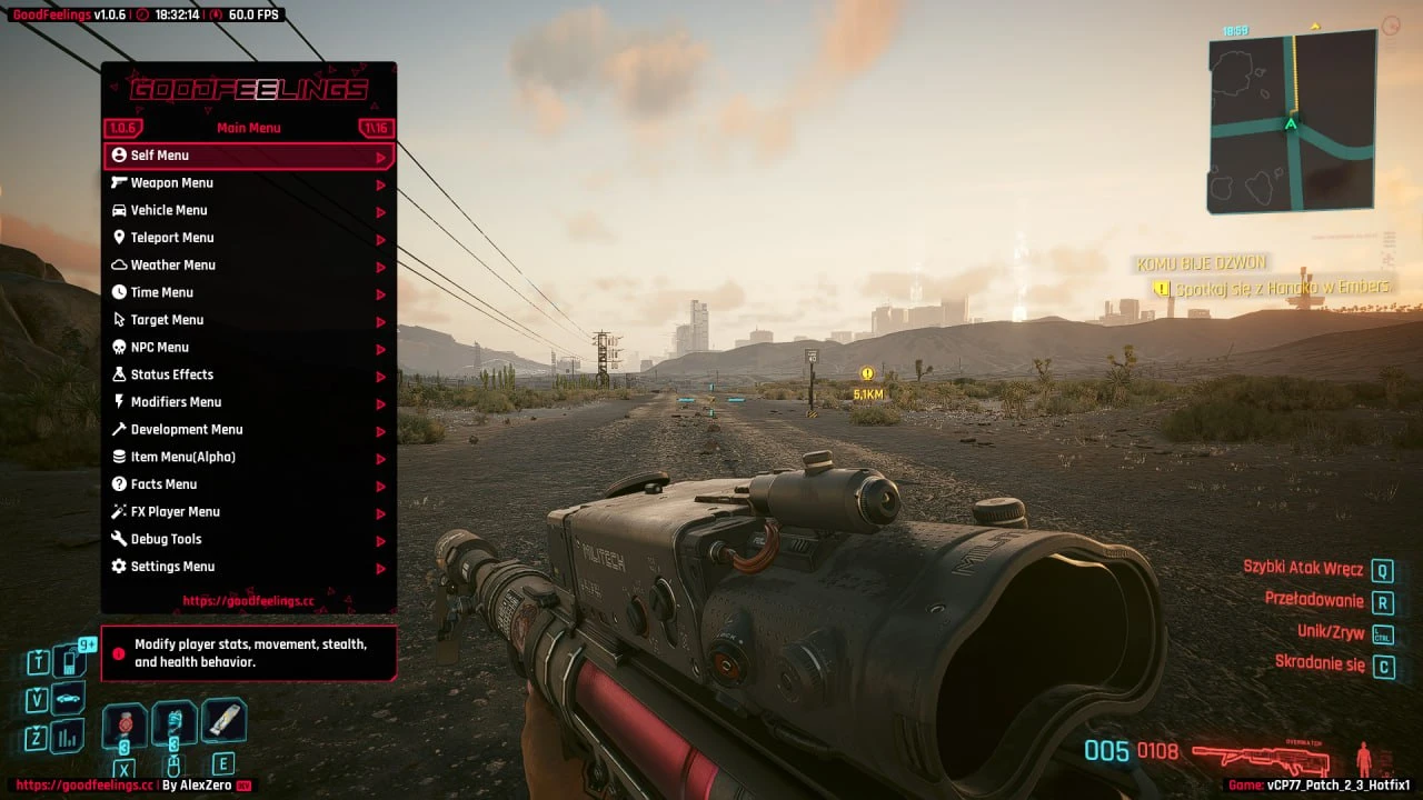 Cyberpunk 2077 "GoodFeelings - Mod Menu / Редактор игрока, оружия, предметов, мира" [1.0.5] {AlexZero}