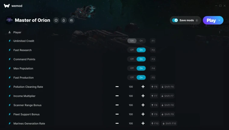 Master of Orion "Трейнер +14 от WeMod: Кредиты, исследования, популяция и пр"